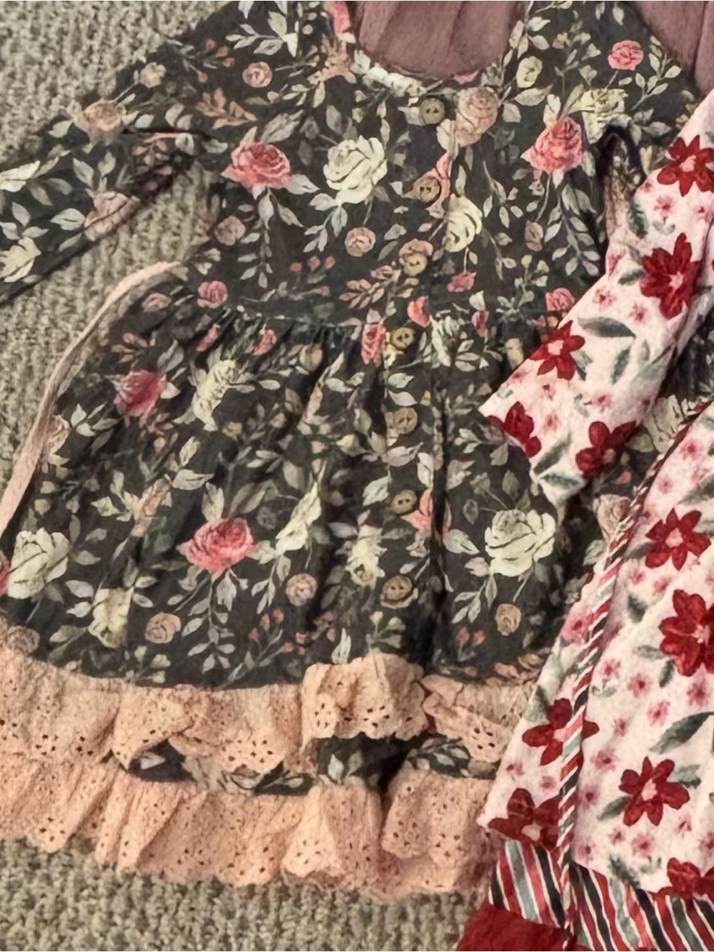 cheeky plum Girls Floral Ruffle Long-Sleeve Top - Pink, Cream & Gray